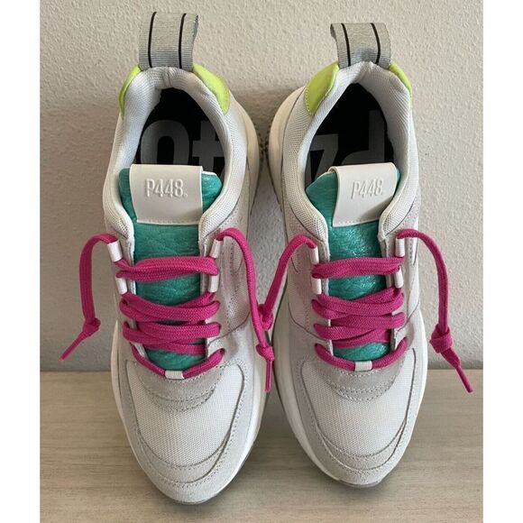 P448 Women's Sz 8 EUR 38 White Luke Leather/Mesh Fabric Platform Sneakers - Picture 3 of 12